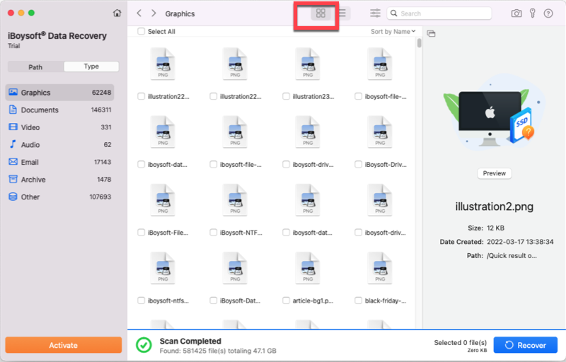 list files as icons