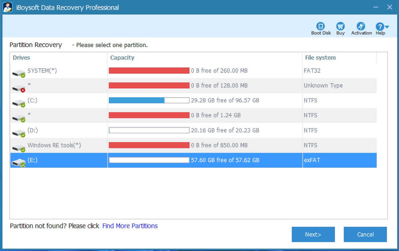 select RAW partition