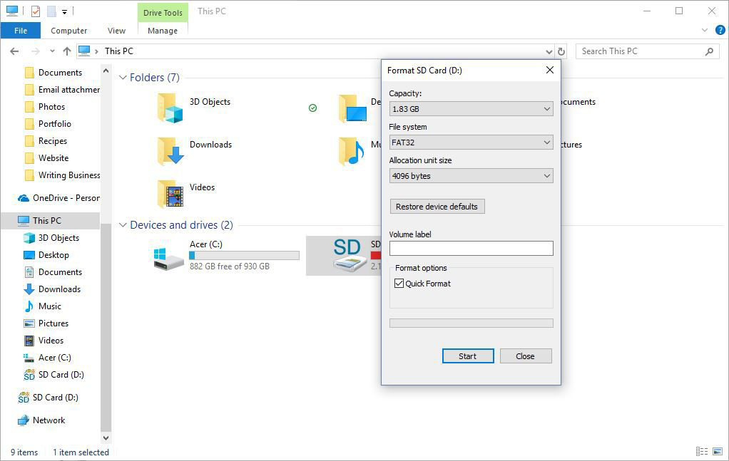 format RAW disk in file explorer
